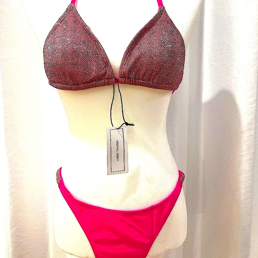 Brand New - "Neutral Array" Bright Pink Glitter Bikini - Size Medium